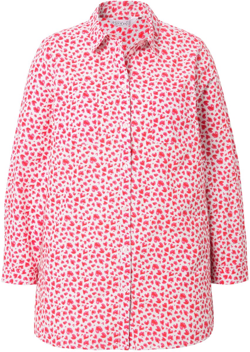 Studio Untold - Dames - Overhemdblouse boxy model hearts-print - Off-white - Maat 50+