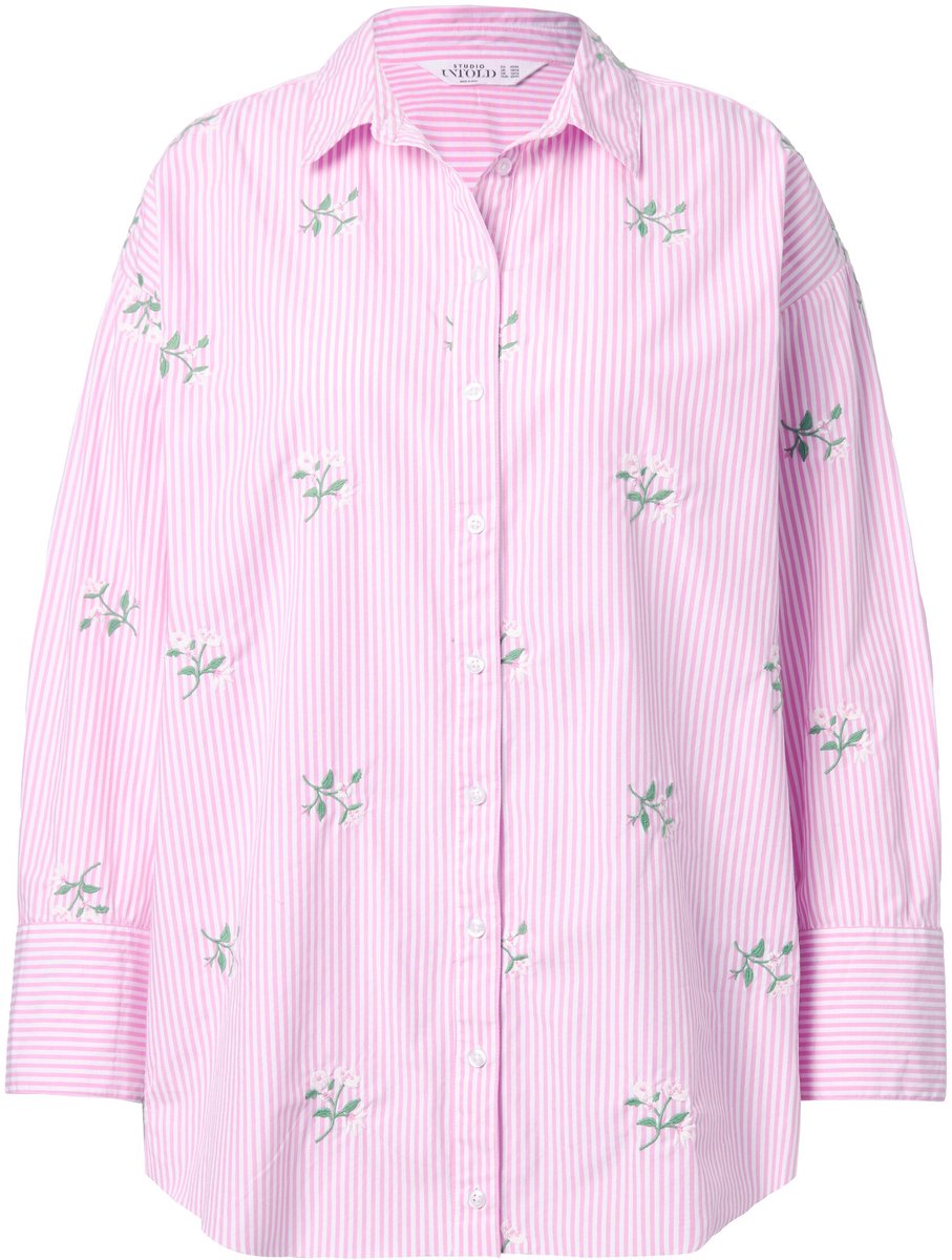 Studio Untold - Dames - Overhemd oversized strepen bloemborduursel - Roze - Maat 50+