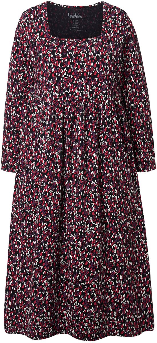 Ulla Popken Dames - Maxi-jurk A-lijn carréhals lange mouw - Robijnrood - Maat 50+