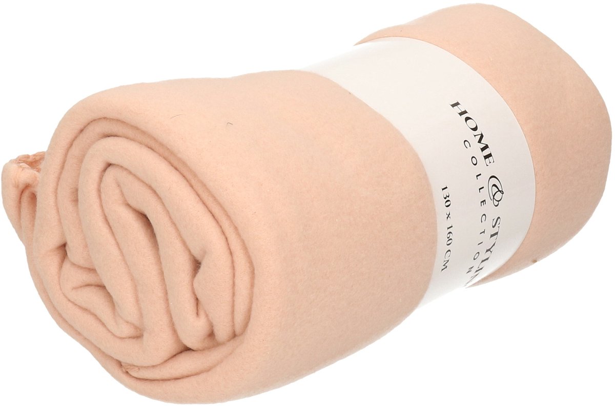 H&S Collection Fleece dekentje - polyester stof - lichtroze - 130 x 160 cm Zalmroze