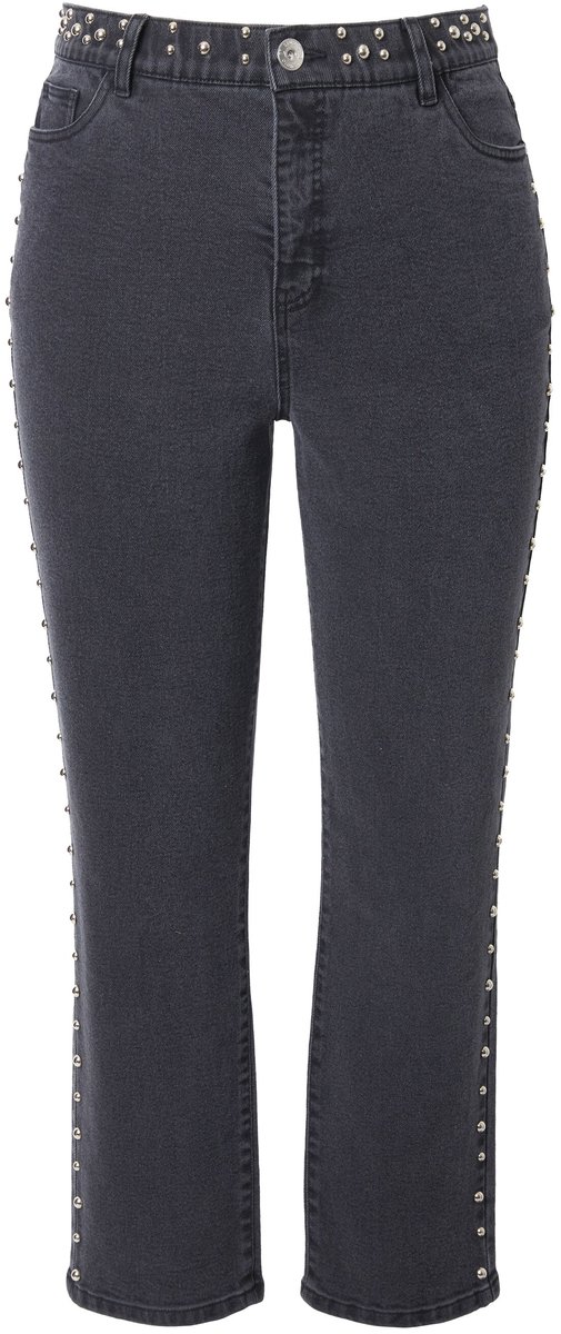 Studio Untold - Dames - Mom-jeans sierstuds 5-pocket elastische tailleband - Zwart - Maat 42