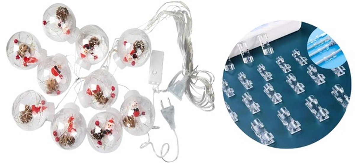 Home & Marker - Kerstverlichting Met 10 Doorzichtige Kerstballen - LED - 3m Kabel - 4 Motieven - BALLCORD