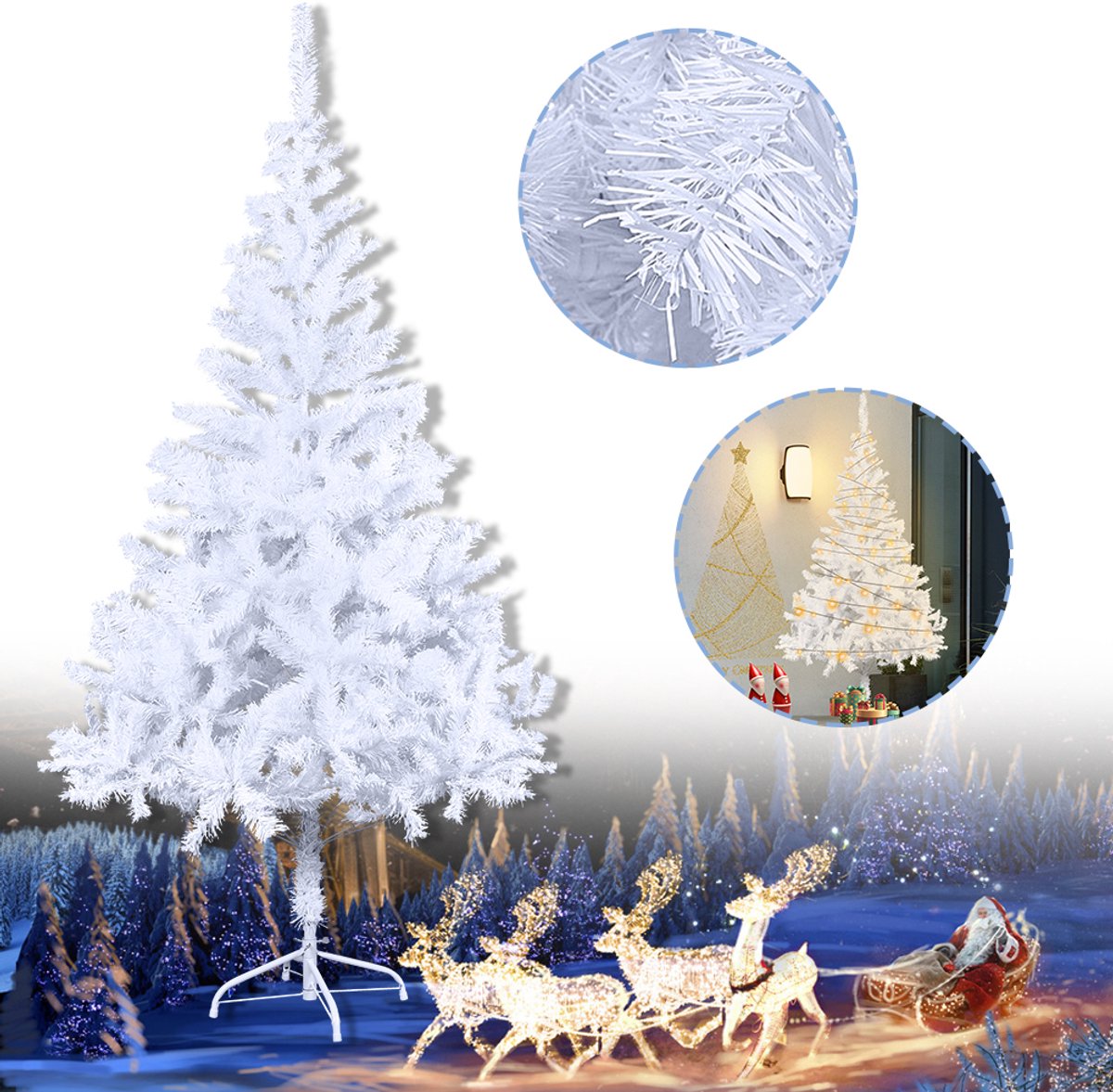 210 cm Wit Kunstmatige kerstboom - Sparvorm - PVC kerstboom - Met standaard - Sectie-assemblage - Kerstdecoratie