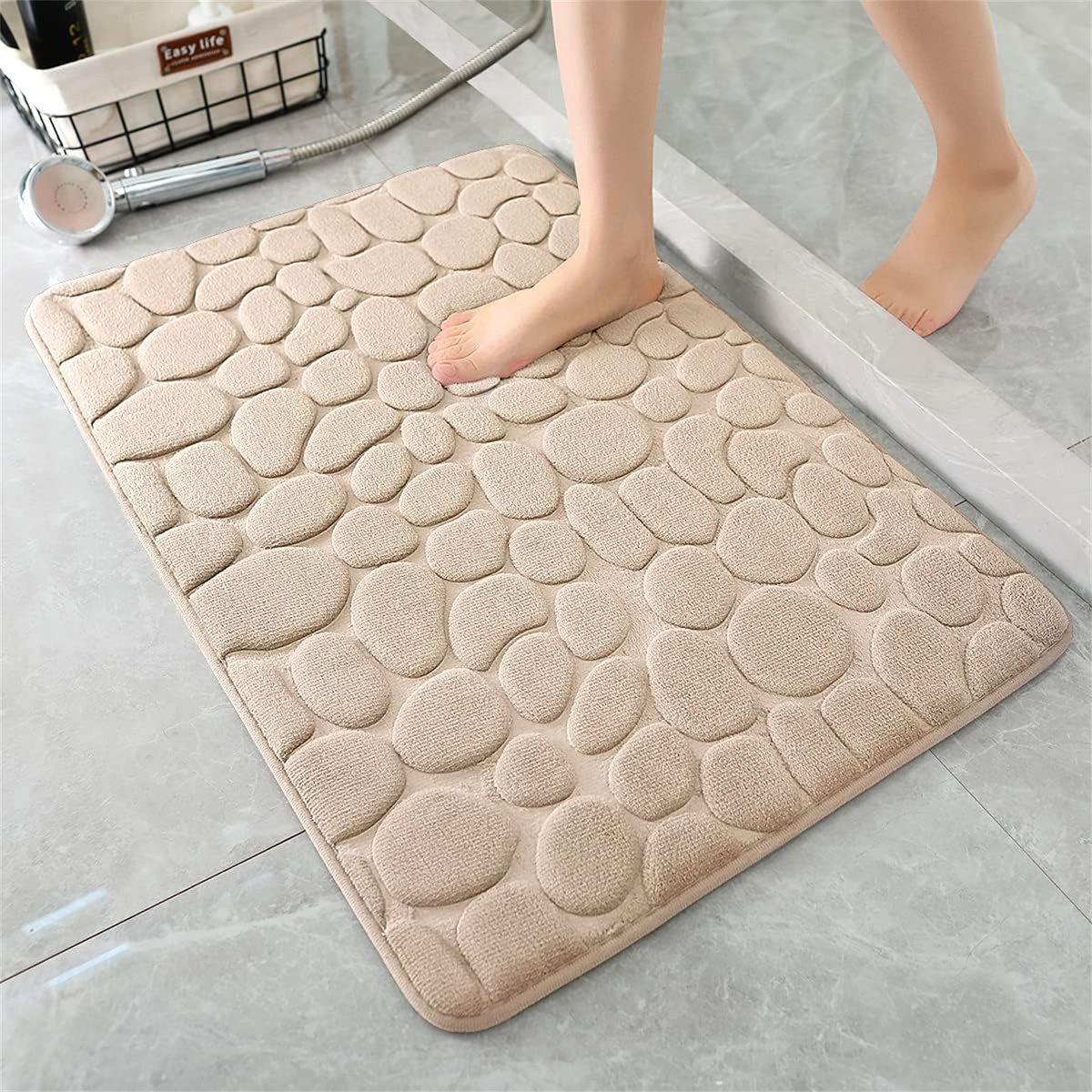 QTTVBTNA - Badmat - Antislip & Machinewasbaar - Absorberende vloermatten - Beige - 40x60cm - 1 stuk
