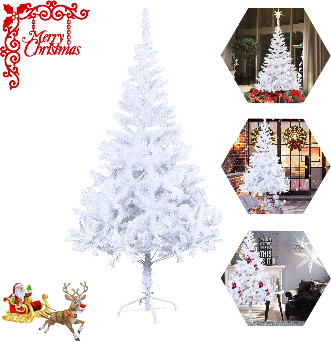 240 cm Wit Kunstmatige kerstboom - Sparvorm - PVC kerstboom - Met standaard - Sectie-assemblage - Kerstdecoratie