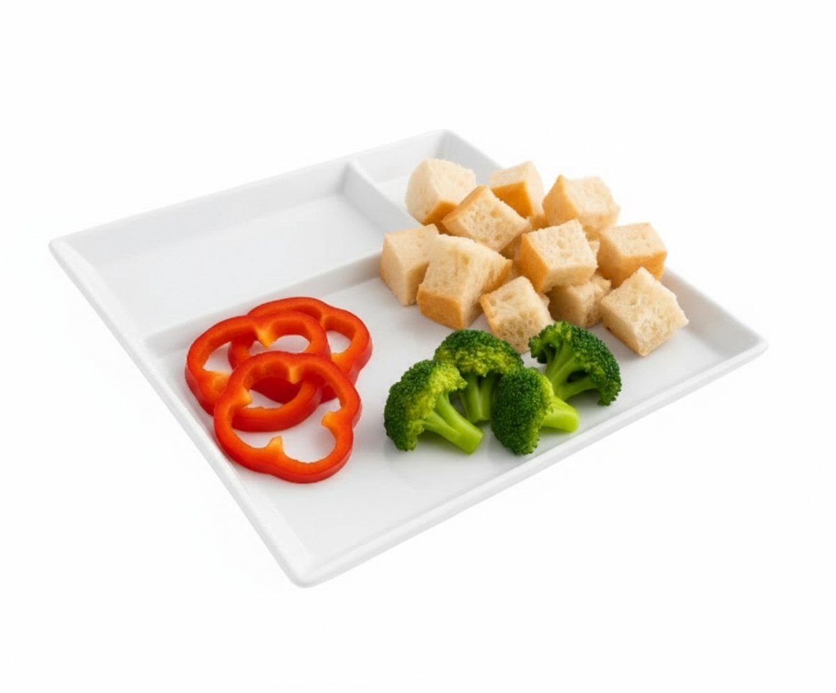 Cookinglife Fondueborden - Gourmetborden / BBQ Borden 4 Vakken - Gourmet Plate / Aardewerk - Wit, Vaatwasserbestendig - 26 x 20 cm, 4 Stuks