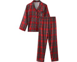 Emilie collection - pyjama - pyjamaset lang - geruit - rood - satijn - XL