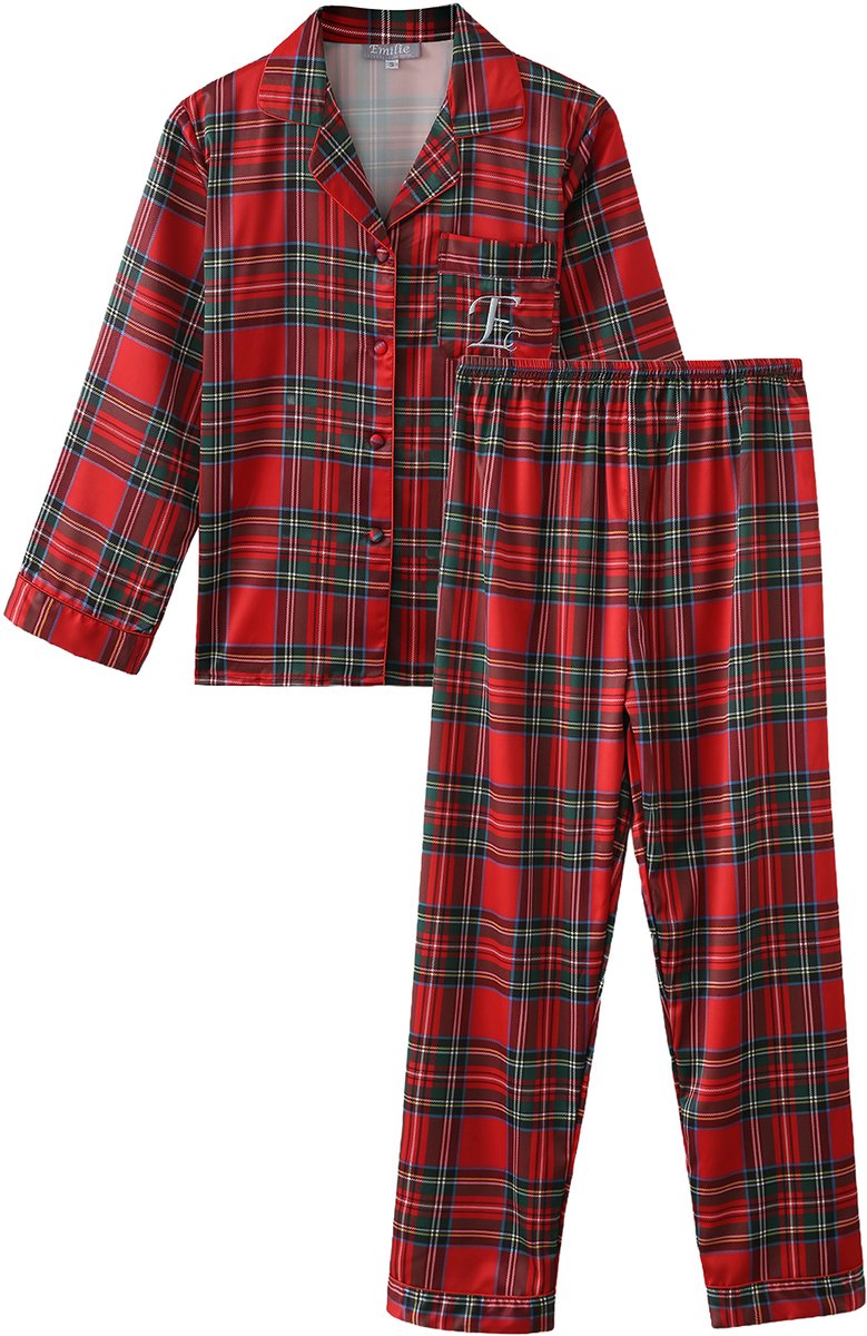 Emilie collection - pyjama - pyjamaset lang - geruit - rood - satijn - XL