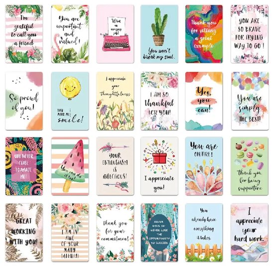 FA-VE Motivatiekaartjes – 72 Stuks Inspiratie & Compliment Kaartjes – Positieve Kaarten met Tekst – Bedankkaartjes, Affirmatiekaarten & Cadeau Idee – 8,3x5,3 cm