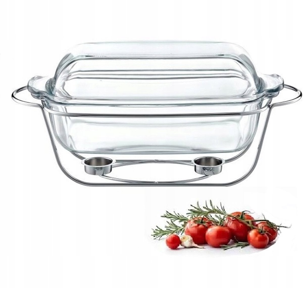 Ambition Ovenschaal 5.3L Rechthoekig met 2 Warmhouders & Zilveren Standaard