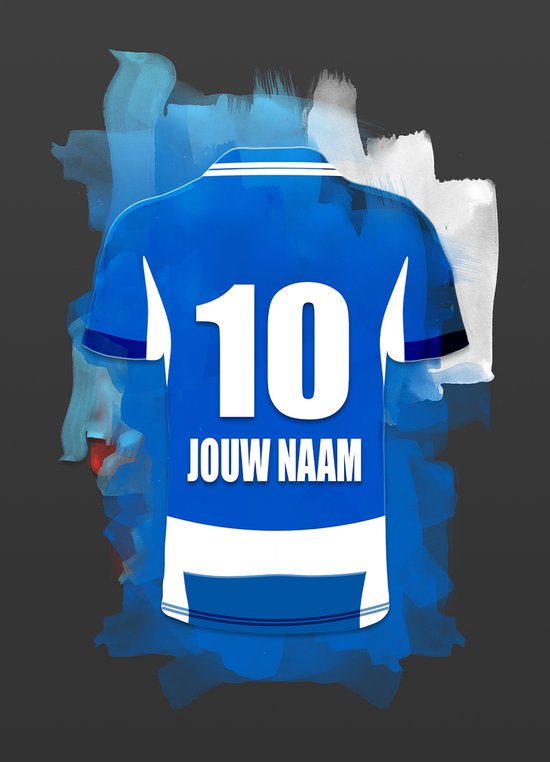PEC Zwolle 2025-2026 ingelijste poster met personalisatie - Met eigen naam en rugnummer - A4 formaat - 21x29.7 cm - Semi/ glossy papier - Voetbal shirt poster - Geïnspireerd op de kleuren van Zwolle en een beetje fantasie