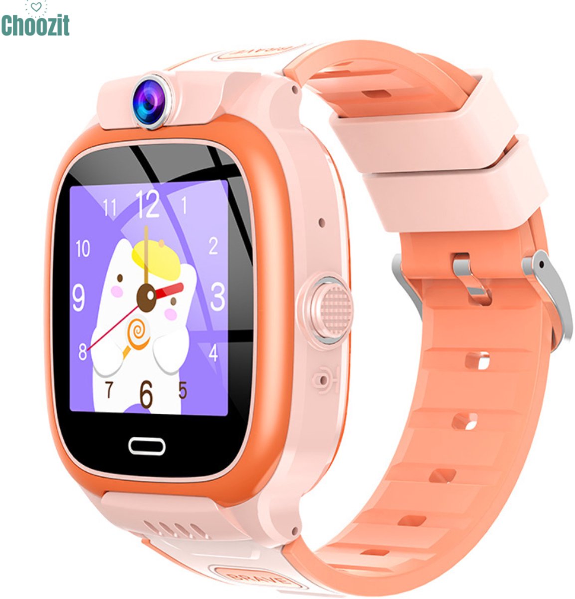 Kinder Smartwatch met GPS & Telefoonfunctie – Veiligheidshorloge voor Kinderen met Camera, SOS-Knop & Locatietracking – Ouderlijk Toezicht – Roze/Oranje