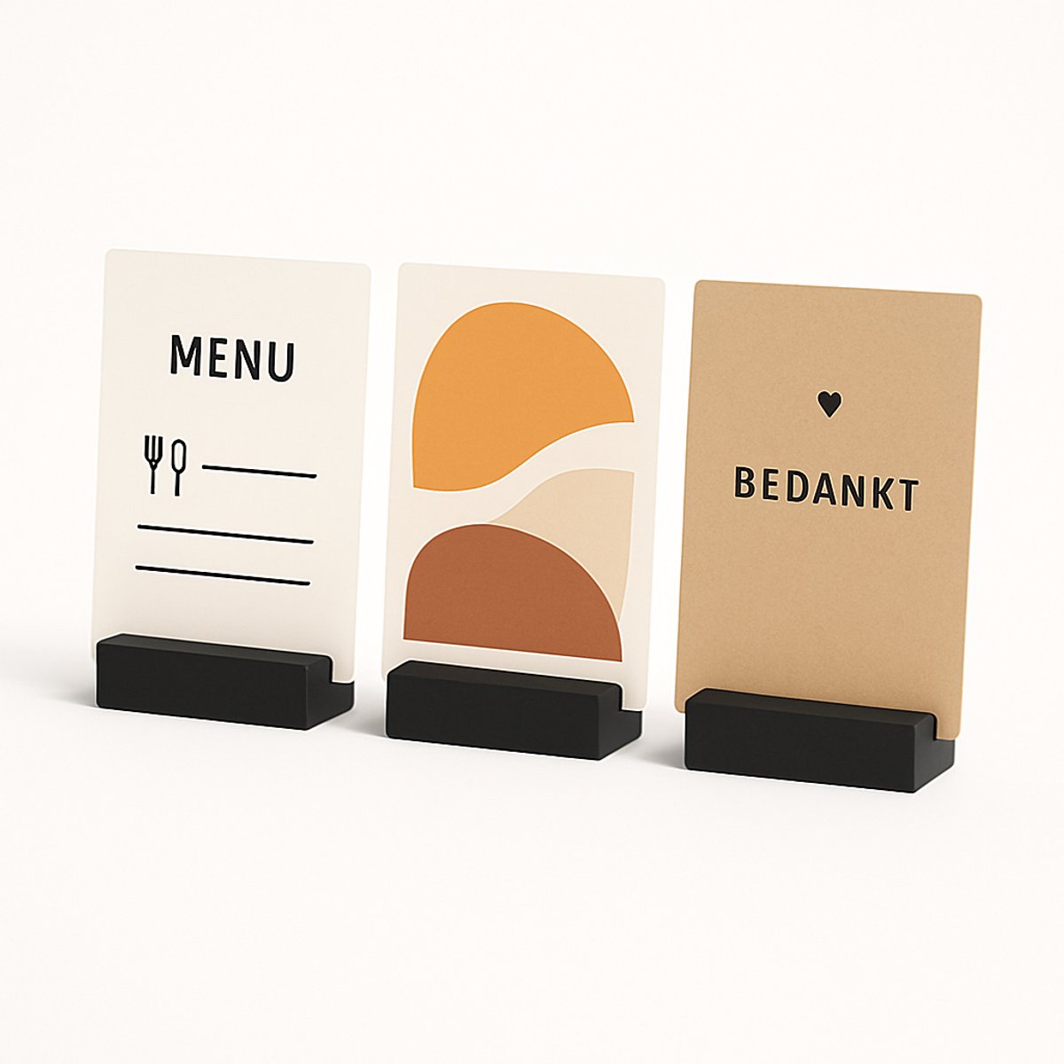 Kunststof Kaarthouder Zwart – Set van 3 – Menukaarthouders voor Horeca, Bruiloften & Events – Fotohouder voor Tafelkaarten & Menukaarten