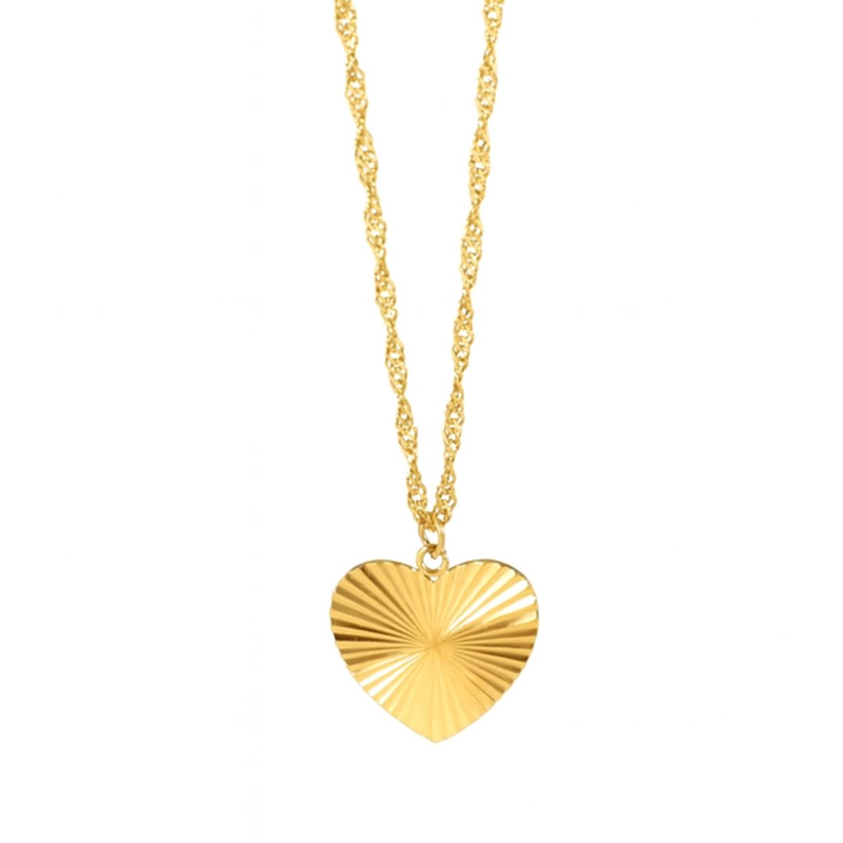 Ketting met hartjes hanger - Geribbeld hart - Stainless Steel - verguld - The Jewellery Salon -