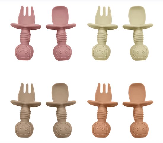 4 Pièces | Couverts en Siliconen | Taupe | Beige | Rouille | Rose | Enfant | Enfant en bas âge | Bébé