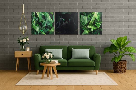 Tableau triptyque Panthère – Décoration murale moderne sur toile – 3 pièces Panther Art – 3x60x60 cm