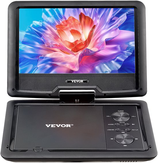 Lecteur DVD portable VEVOR avec écran rotatif HD de 256 mm, 4 heures d'autonomie