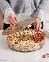 Verdeelde houten voedselbak, ronde lade, voorgerecht verdeelde serveerschaal, serveerschalen met Verdeelde houten voedselbak, ronde lade, voorgerecht verdeelde serveerschaal, serveerschalen met
