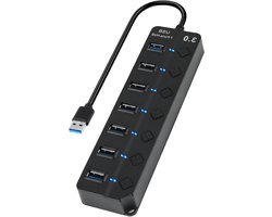 7-poorts USB-hub met individuele schakelaars en verlichting - High-speed datahub - USB-splitter met meerdere poorten