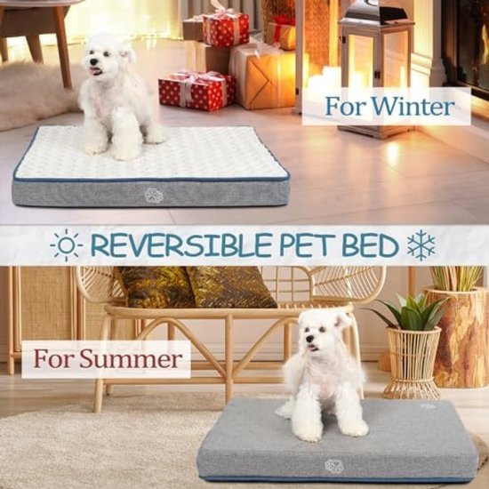 Bedsure Orthopedisch hondenbed voor middelgrote honden, 91 x 69 x 7,6 cm, hondenkussen, wollige hondenmat, wasbaar, donkergrijze hondenmatras voor