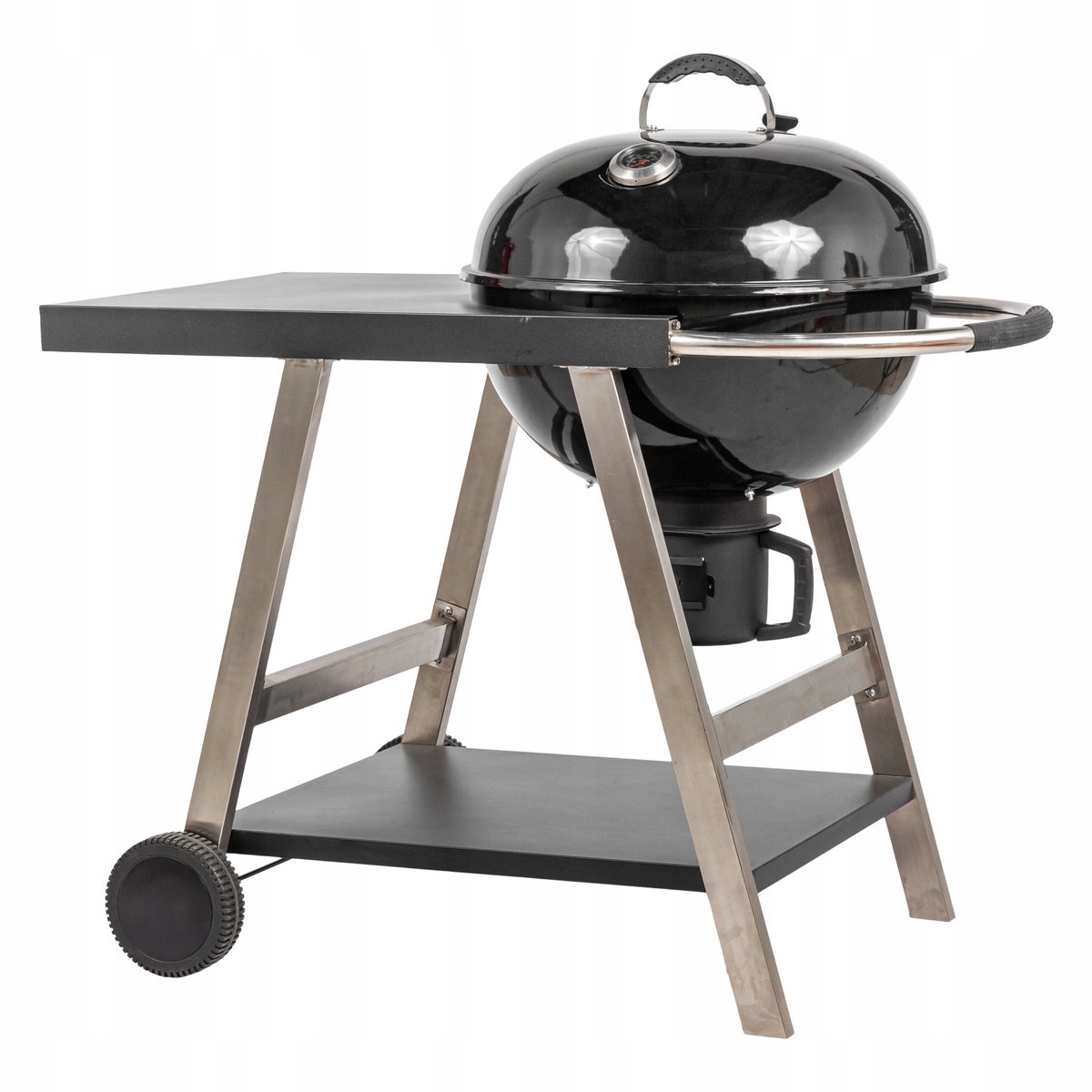 Kogelgrill met Deksel, Thermometer, Wielen & Zijvakken - Zwart