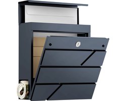 Avalo Brievenbus RVS Antraciet met Krantenvak en Slot - Incl. Montagemateriaal & 2 Sleutels