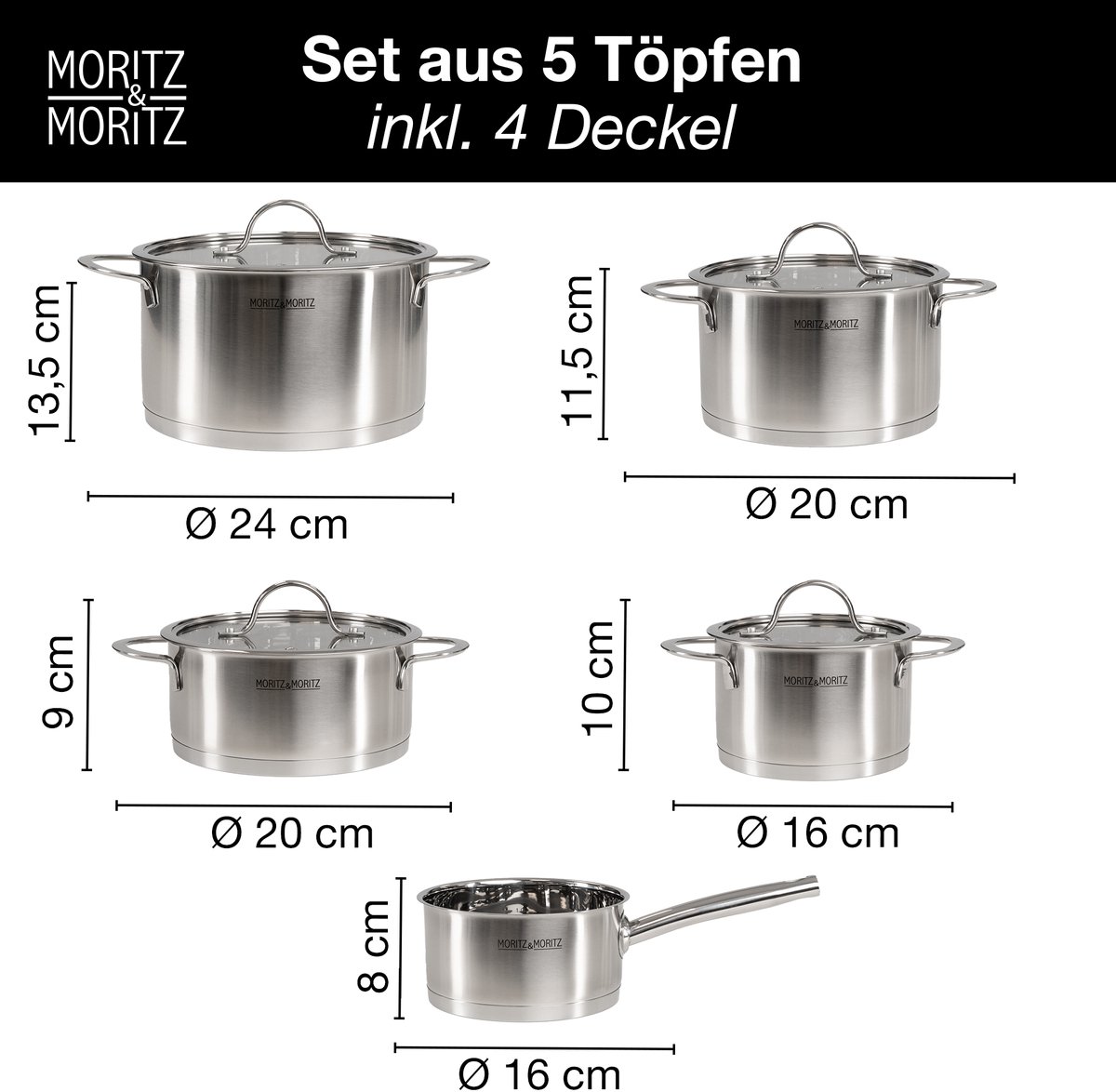 Moritz & Moritz roestvrijstalen kookpottenset 5-delig