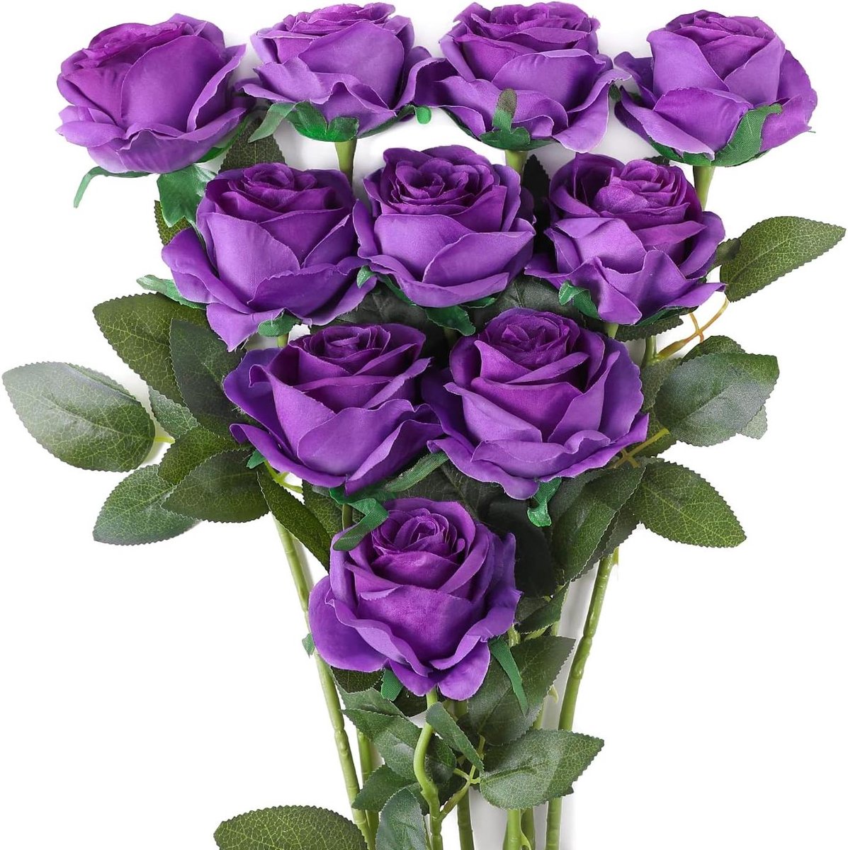 Allecto plus - Kunstrozen boeket - Paarse zijden bloemen - Set van 10 stuks