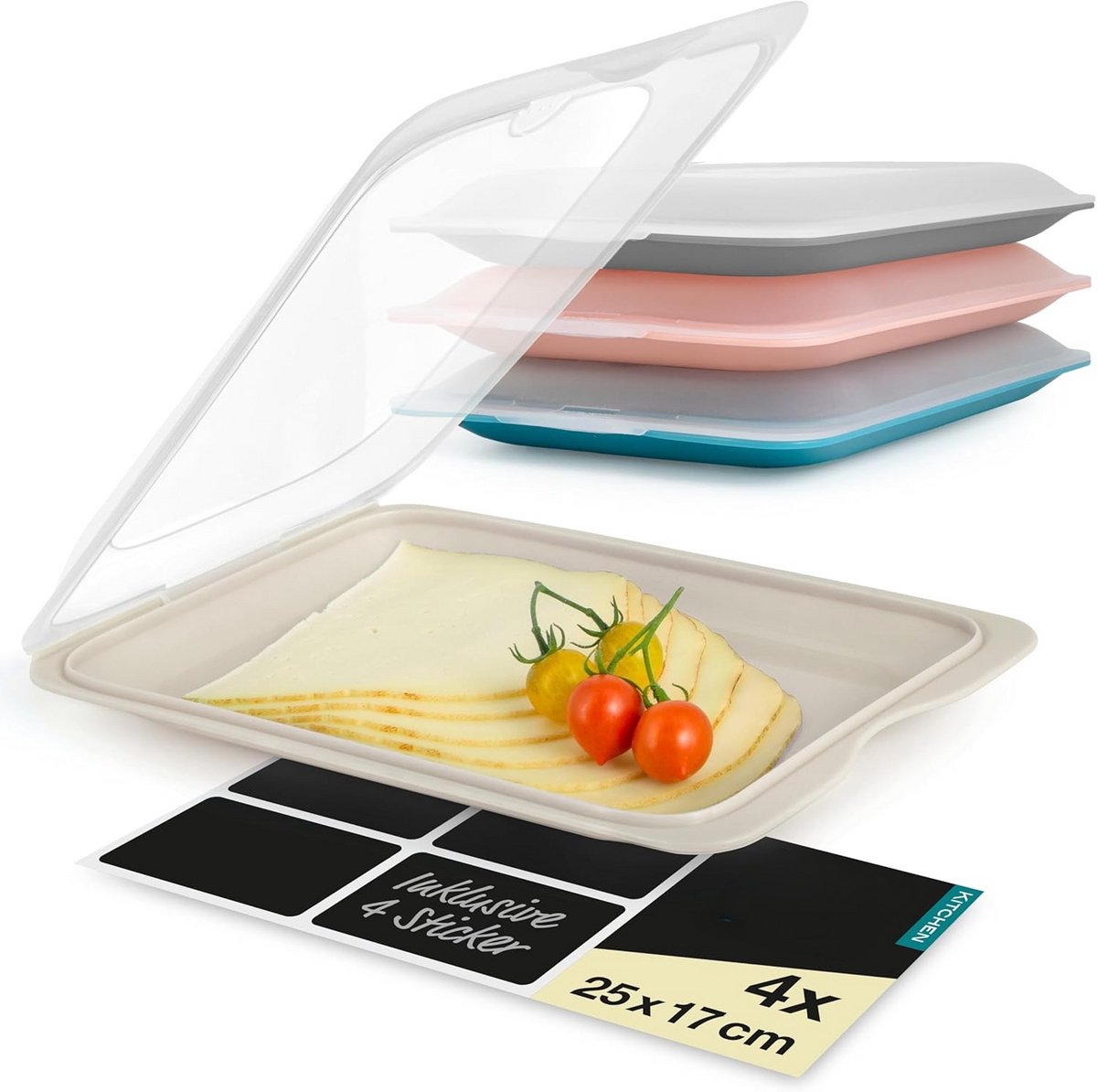 PromoHome Set van 4 Vershoudbakjes voor Vleeswaren - Luchtdicht en Vaatwasserbestendig
