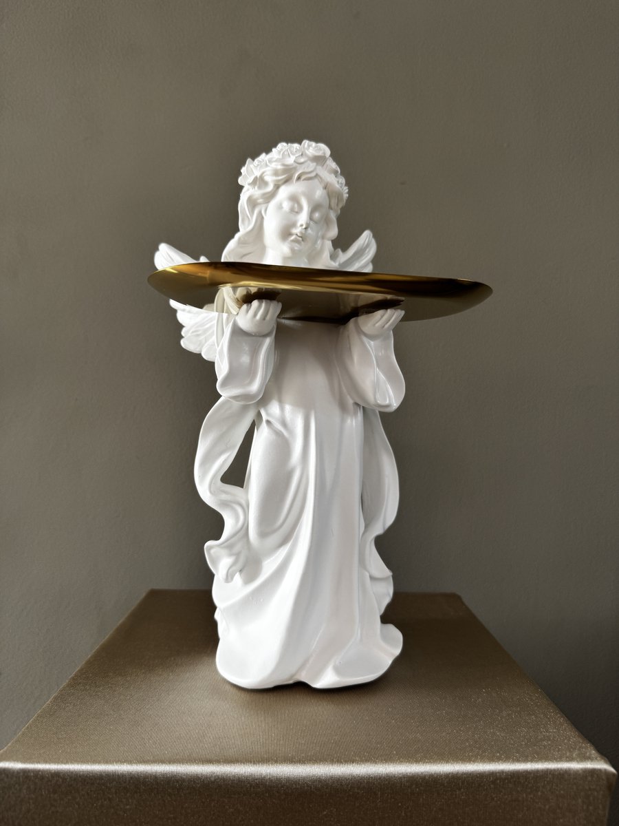 Deco Shine - Witte Engel - Houder - Plateau - Beeld - Sculptuur - Hars - 31 cm
