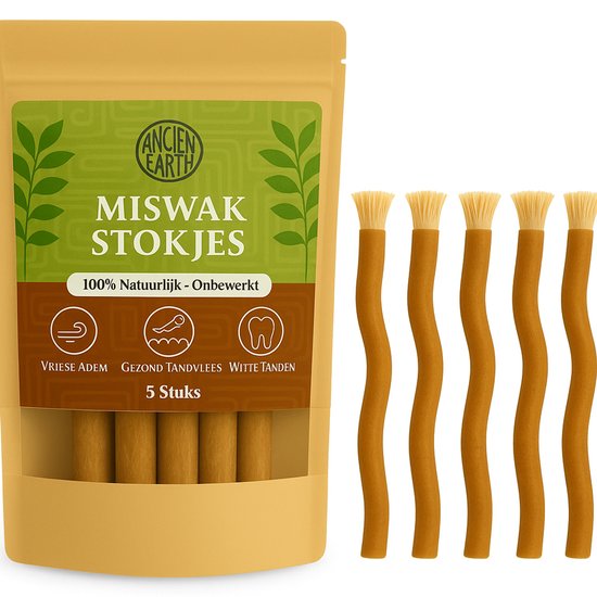 Miswak 5 stuks - Siwak - Natuurlijk - Siwaak - Biologische tandenborstel - Duurzaam - Vegan - Antibacterieel - Natuurlijk alternatief voor tandenborstel