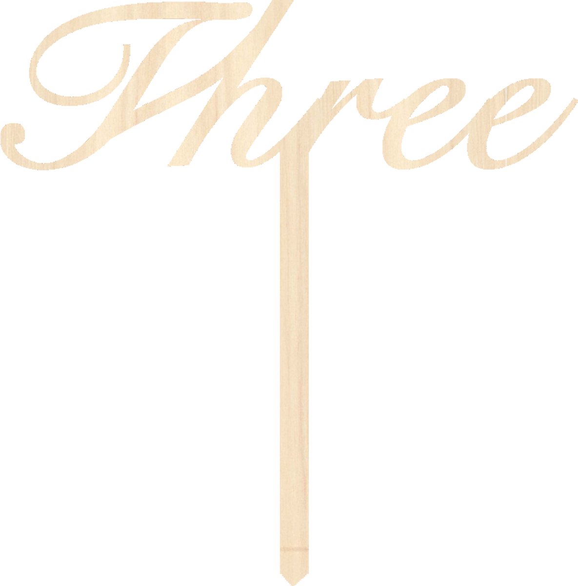 Houten taarttopper / caketopper – three – verjaardag / jubileum – cake / taart decoratie