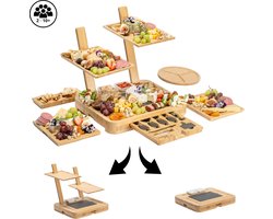 Tappazola Borrelplank - Tapasplank Bamboe - Kaasplank - Bowls and Dishes - Luxe Etagere met Uitschuifbare Lades - Serveerschaal - 40 x 30 x 41 cm
