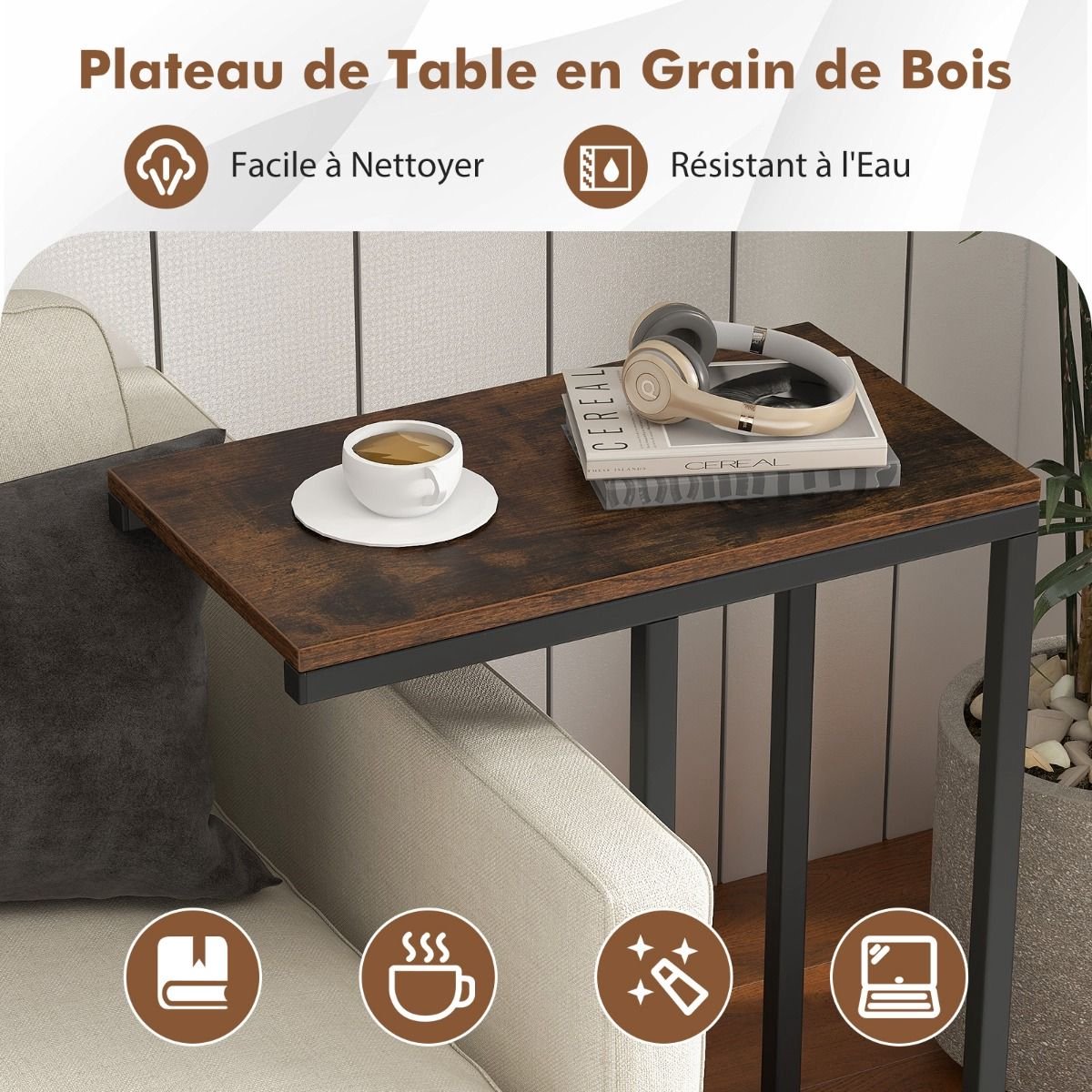 Bijzettafel met wieltjes 40x30x63,5 bewerkt hout zwart