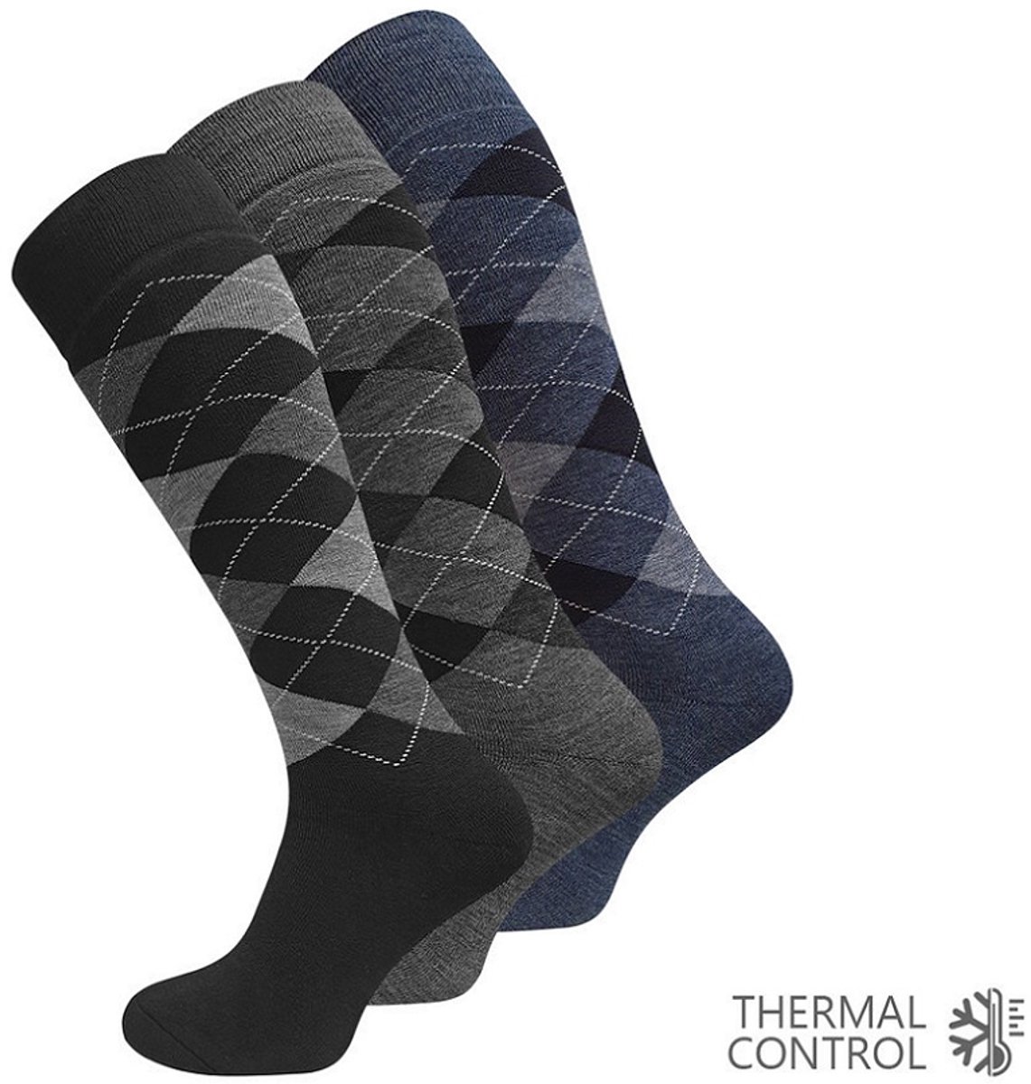 Thermo sokken - thermosokken 39 42 - badstof - kniekousen - ruitpatroon - 3 paar