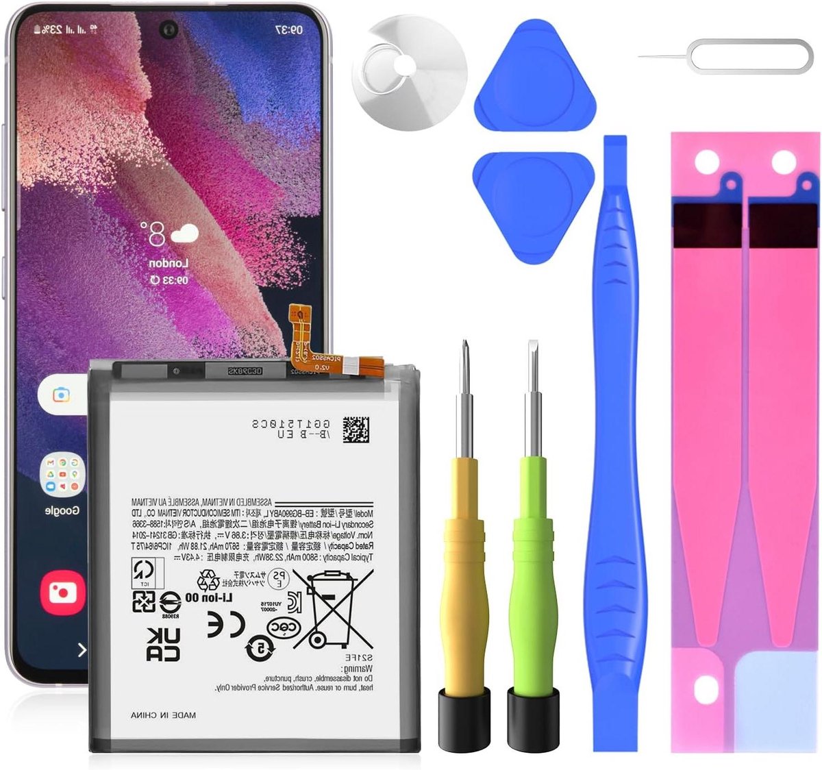 Allecto plus - Reservebatterij 5800mAh voor Galaxy S21 FE 5G - SM-G990B/DS - SM-G990U1 - SM-G990U - SM-G990W met reparatie toolkit inbegrepen