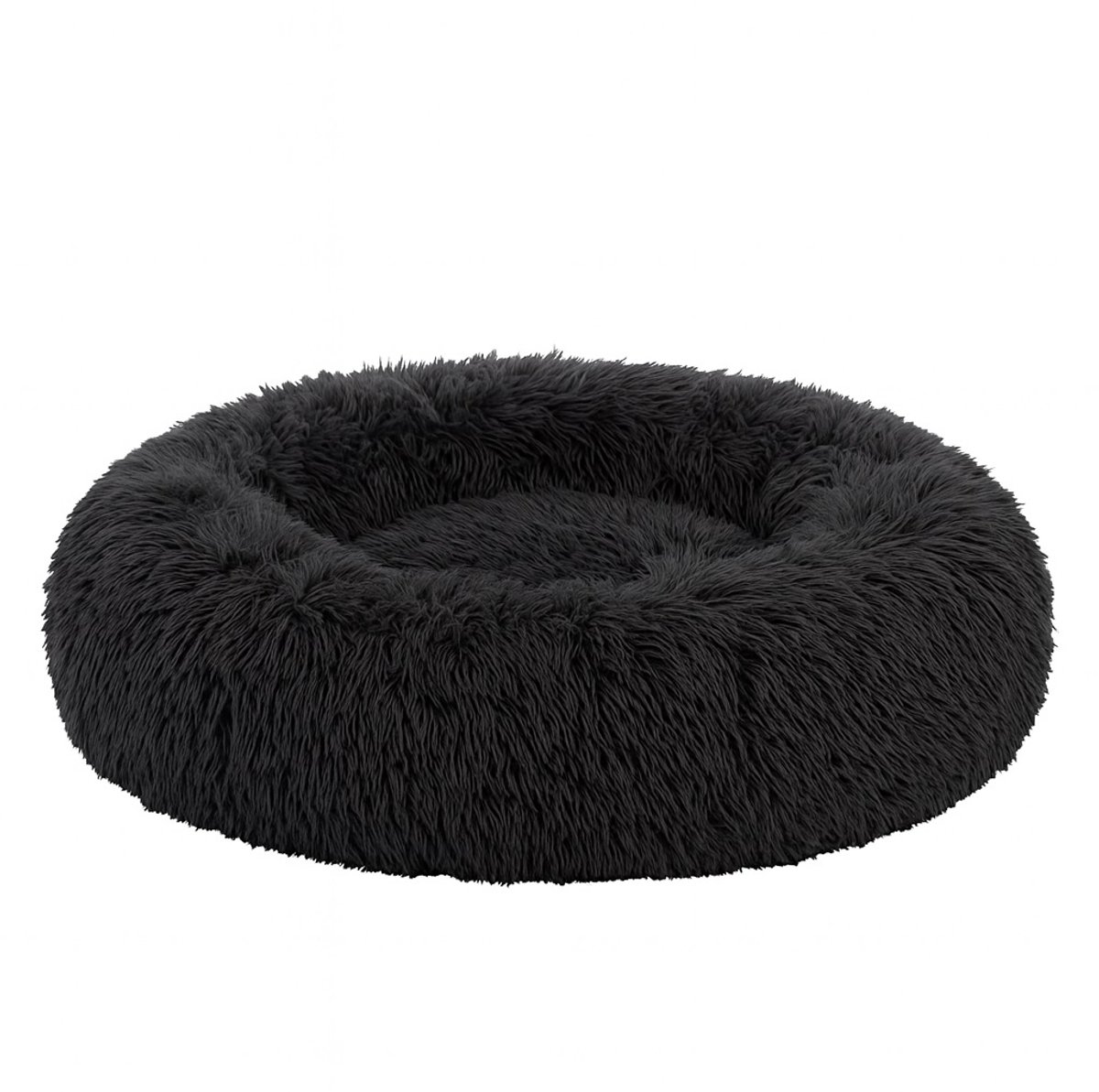 Pecco Ronde mand voor hond en kat - 50 cm - Fluffy en pluche - Donutmand - Kattenmand - Zwart