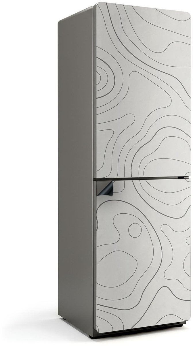 Wallfluent Magnetische Koelkastmat - Abstracte golvende lijnen Koelkast Magneet Sticker - 60 cm x 180 cm - Grijs Magnetische Koelkastmat - Koelkast Cover Magneet - Decoratieve Koelkast Cover Sticker Magneet - Keuken Decoratie Magneet