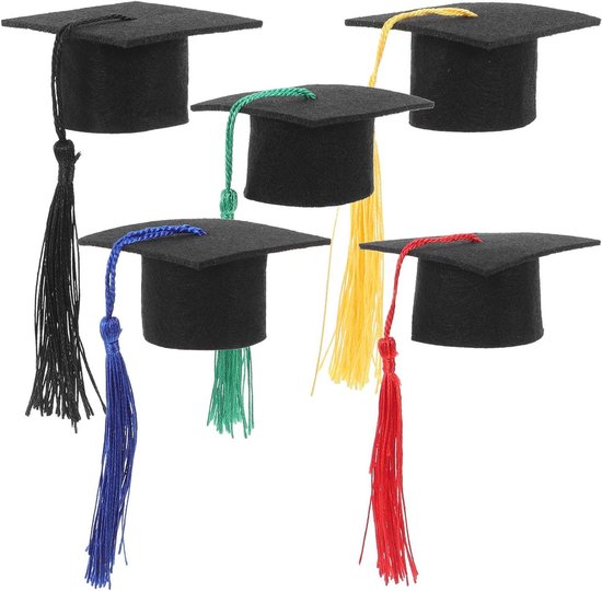 10 Stück Weinflasche Deko Doktorhut Form mit Quasten, Mini Doktor Bachelor Hut Abschlusskappen Studenten Hut Weinverschluss Kleiner für Graduation Party