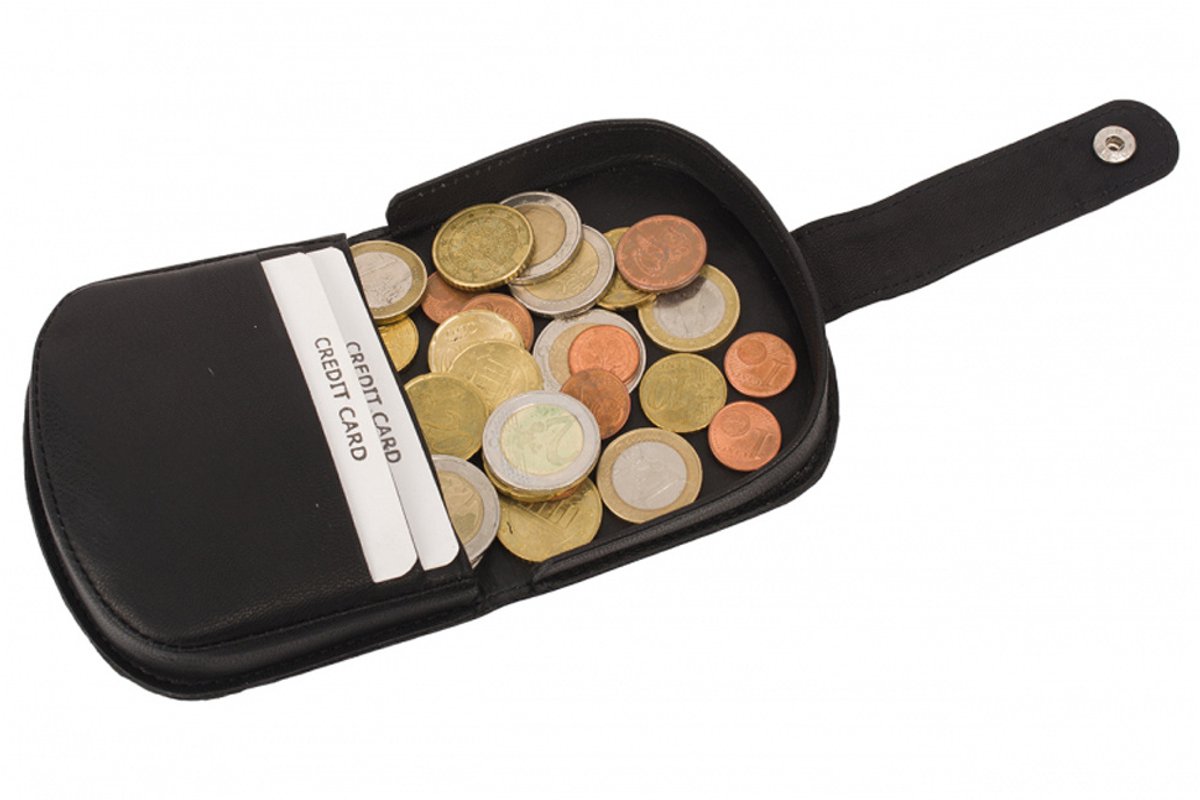 Houtkamp Compacte portemonnee voor kleingeld - Padvindersportemonnee - Echt Leder - Ruimte voor Muntgeld en Pasjes - Zwart