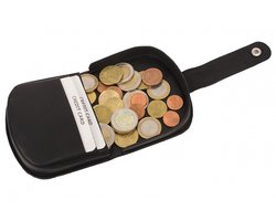 Portefeuille compact Houtkamp pour petite monnaie - Portefeuille scout - Cuir véritable - Espace pour pièces et cartes - Zwart