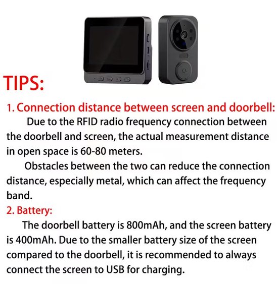 Draadloze Video Deurbel met 4,3 inch Display - RFID-functie, Nachtzicht & Tweerichtingscommunicatie - USB Oplaadbaar van Elro — afbeelding 2