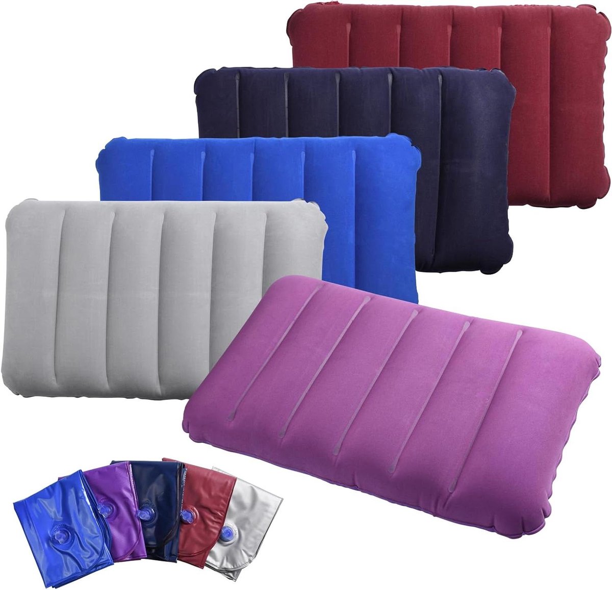Allecto plus - Opblaasbaar velourskussen voor outdoor en camping, 5 stuks, comfortabel hoofd- en zitkussen