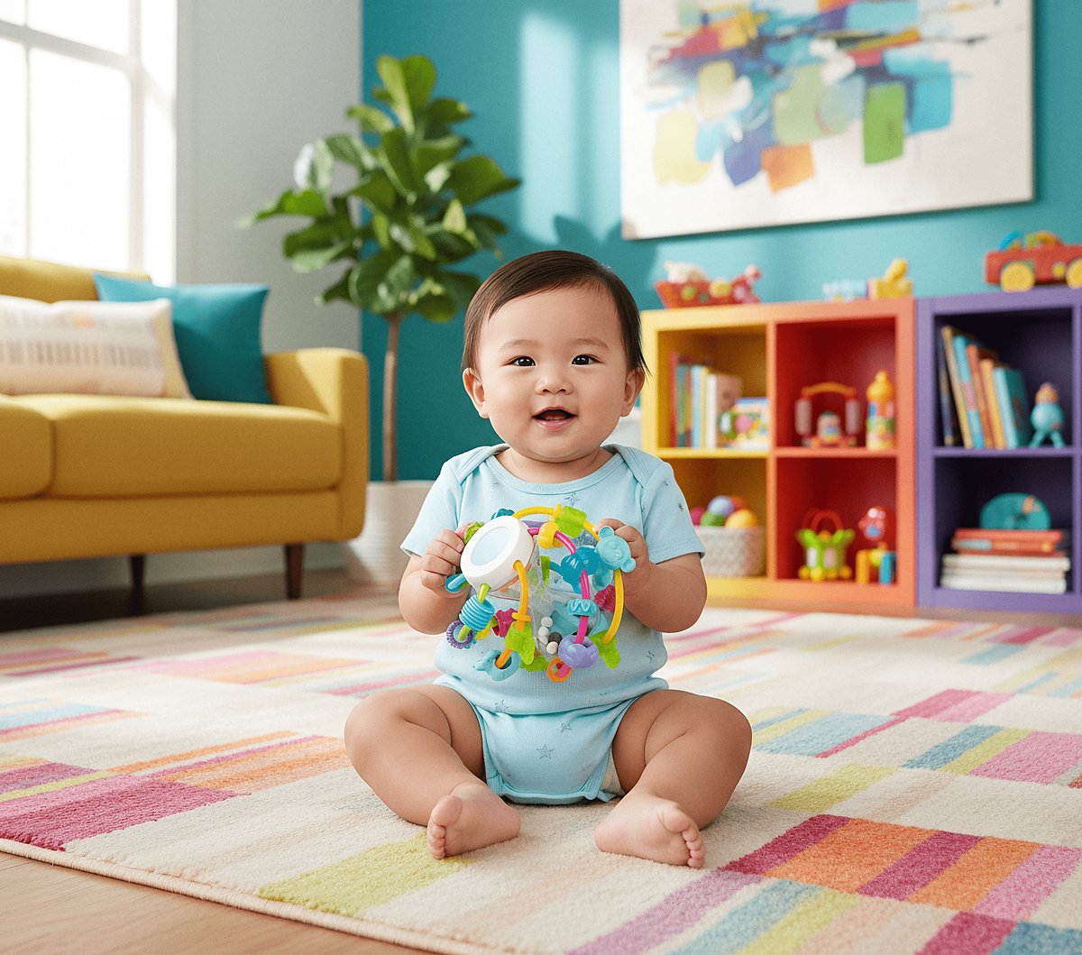 Playgro- Spelen en leren bal - Baby bal - Baby Speelgoed - Educatief baby speelgoed - Speelgoed Baby - Activity centre - Rammelaar - Activiteiten speelgoed - Cadeau - stimuleert ontwikkeling — afbeelding 12