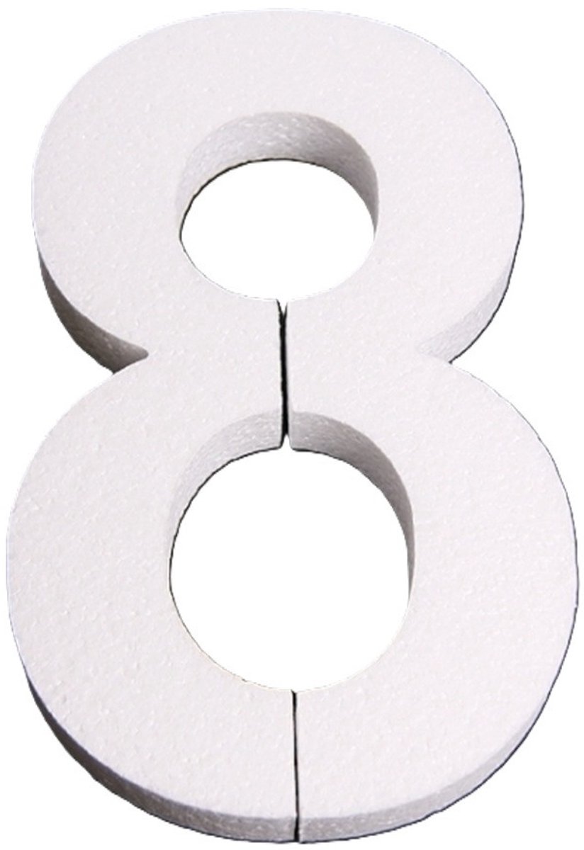 Piepschuim cijfer 8 jaar - H25 cm - hobby/knutselmateriaal - DIY - Knutselen - Cijfers zelf maken - wit