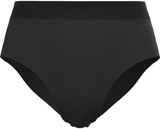 Zwarte sportslip met hoge taille, brede elastische band en een discreet logo op de zijkant.