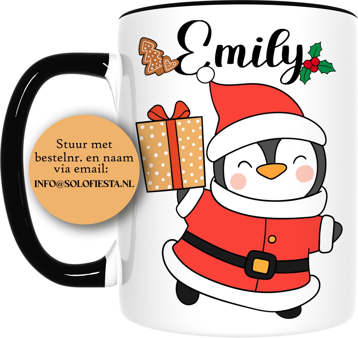 Solofiesta Kerst Pinguïn Serie - Mok - Met Naam - Pinguïn als Kerstman met Cadeau Design - Inclusief Cadeauverpakking