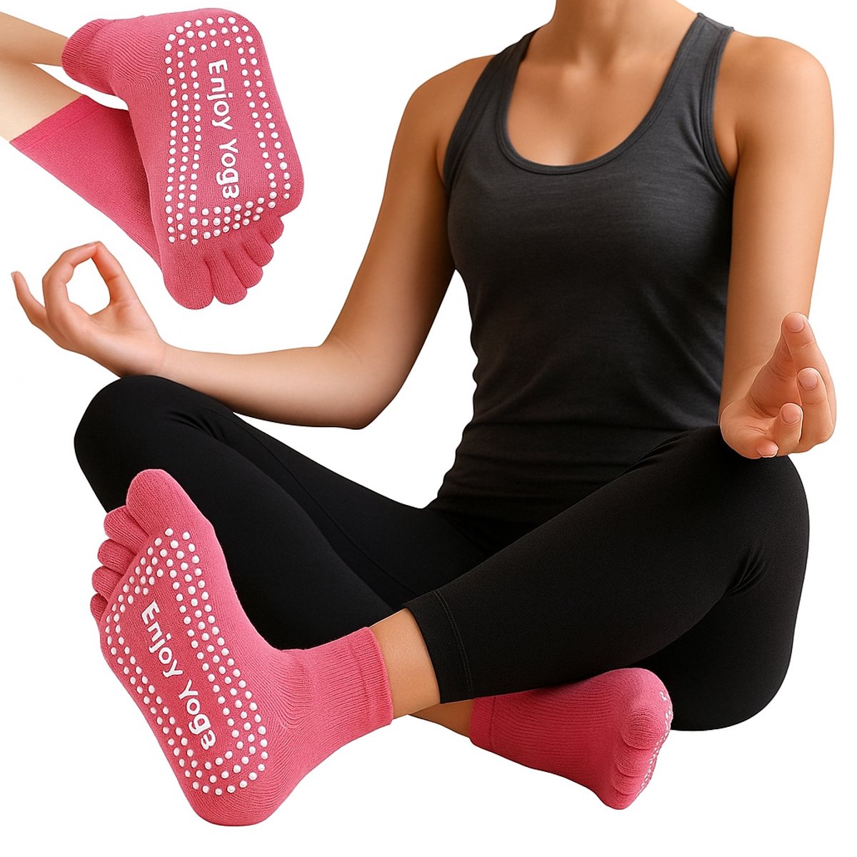 Yoga Sokken Full Toe | Volle Teen Yoga Sok | Met Anti Slip Onderkant | Antislip Sokken | Pilates Sokken | Maat 36-40 I Roze