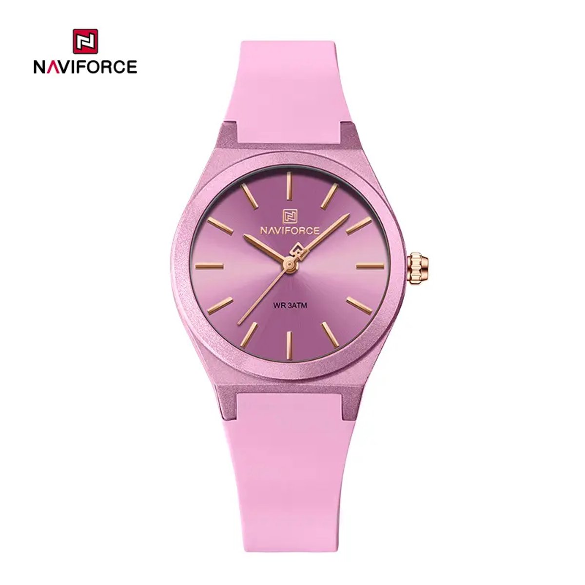 NAVIFORCE horloge met paarse gefumeerde siliconen polsband, paarse wijzerplaat met gouden wijzers en paarse horlogekast voor dames met stijl (Model 5056 PP)