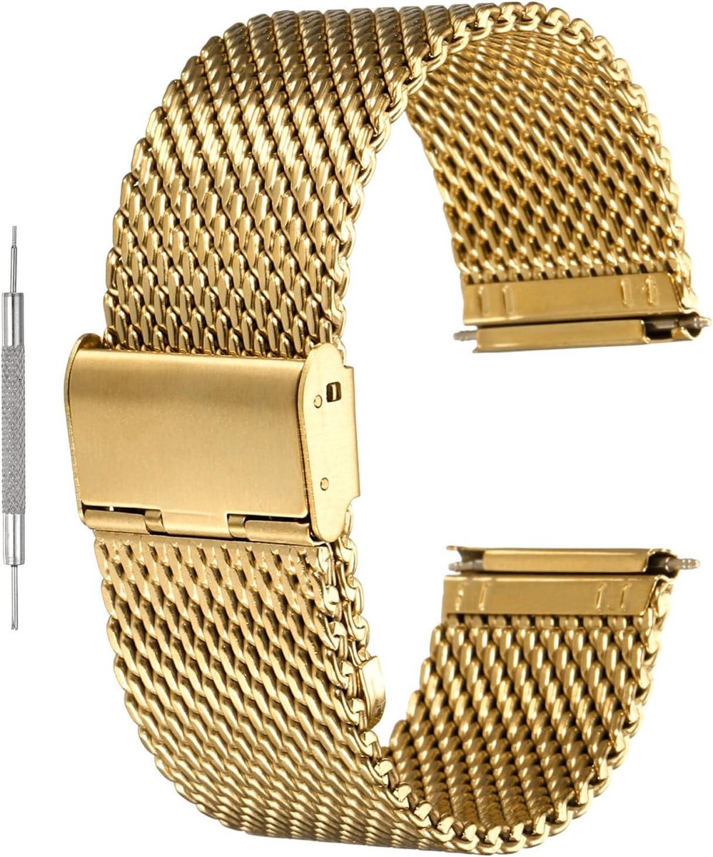 Allecto plus - Mesh horlogeband 24 mm snelsluiting goudkleurig